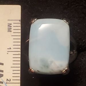 Larimar coushion Cabochon Sterling Silver Ring